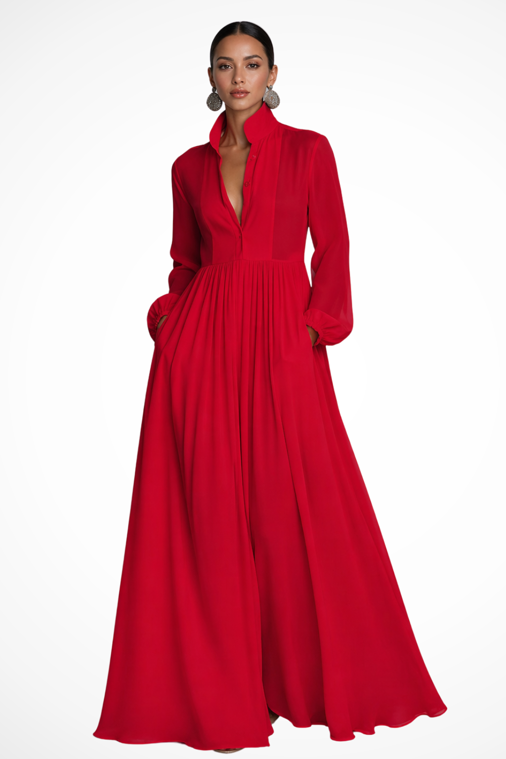 Janine | Women's A Line Button Front Wedding Guest Dress