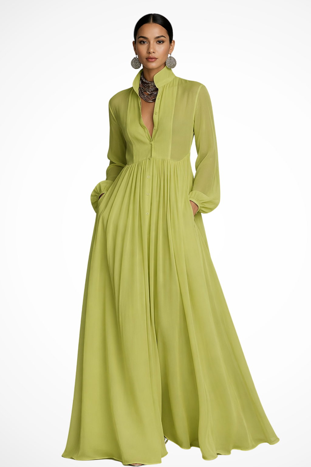 Janine | Women's A Line Button Front Wedding Guest Dress