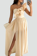 Jeanette | Women's One Shoulder High Slit Ruffle Maxi Dress