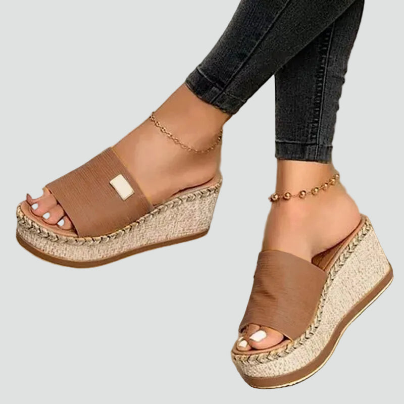 Jeannette | Women's Open Toe Platform Wedge Slip On Slides