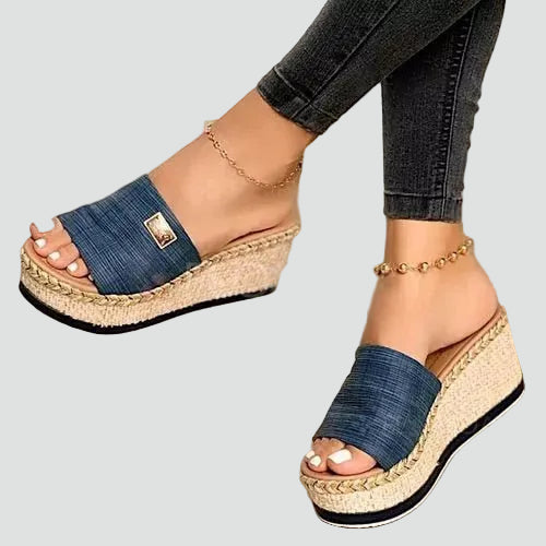 Jeannette | Women's Open Toe Platform Wedge Slip On Slides