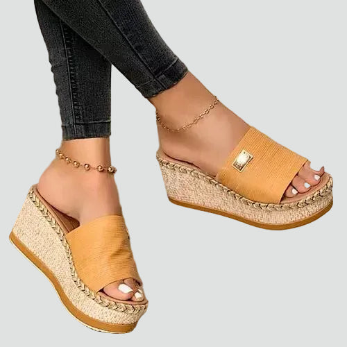 Jeannette | Women's Open Toe Platform Wedge Slip On Slides