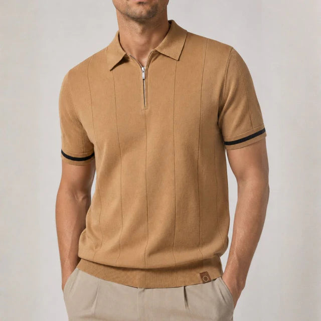 Jefferson | Men's Short Sleeve Zip Front Collared Polo Shirt