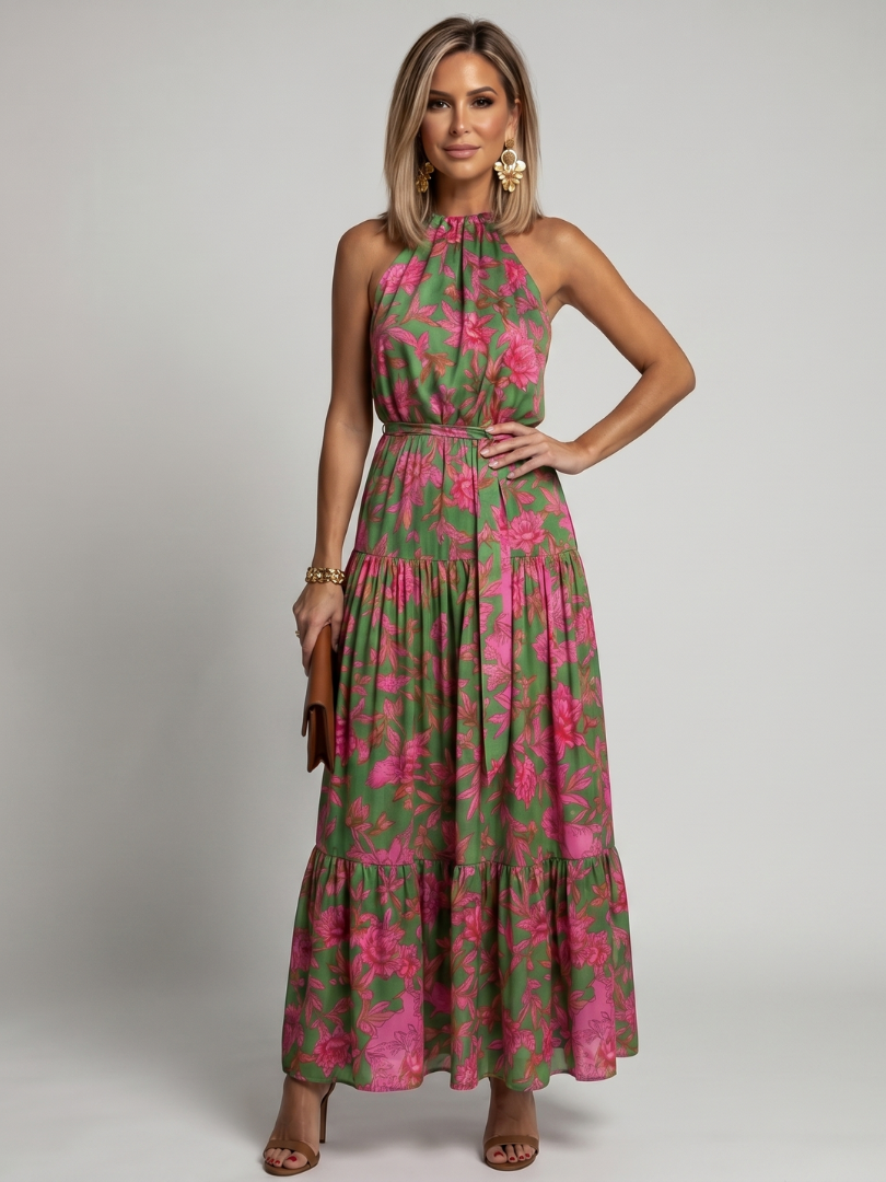 Jennie | Women's Floral Sleeveless Draped Maxi Dress