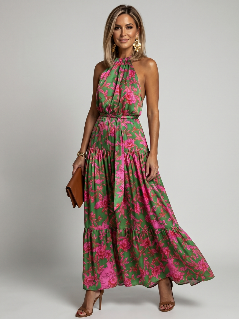 Jennie | Women's Floral Sleeveless Draped Maxi Dress