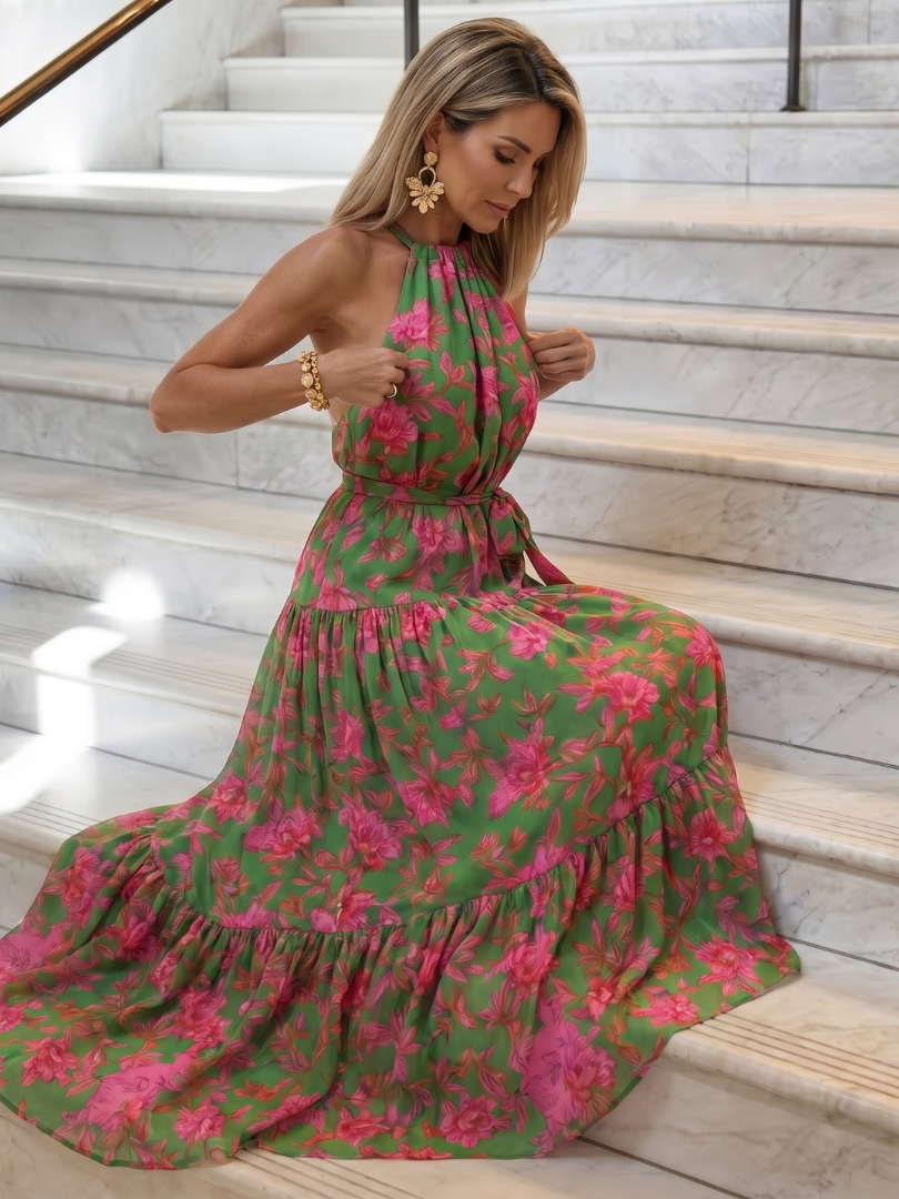 Jennie | Women's Floral Sleeveless Draped Maxi Dress