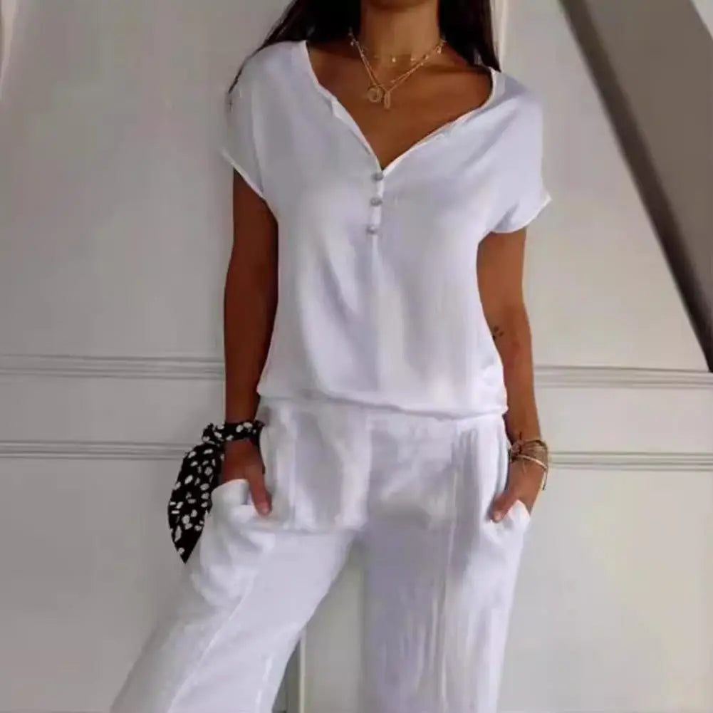 Jennifer | Women’s Short Sleeve Henley V Neck Summer Top