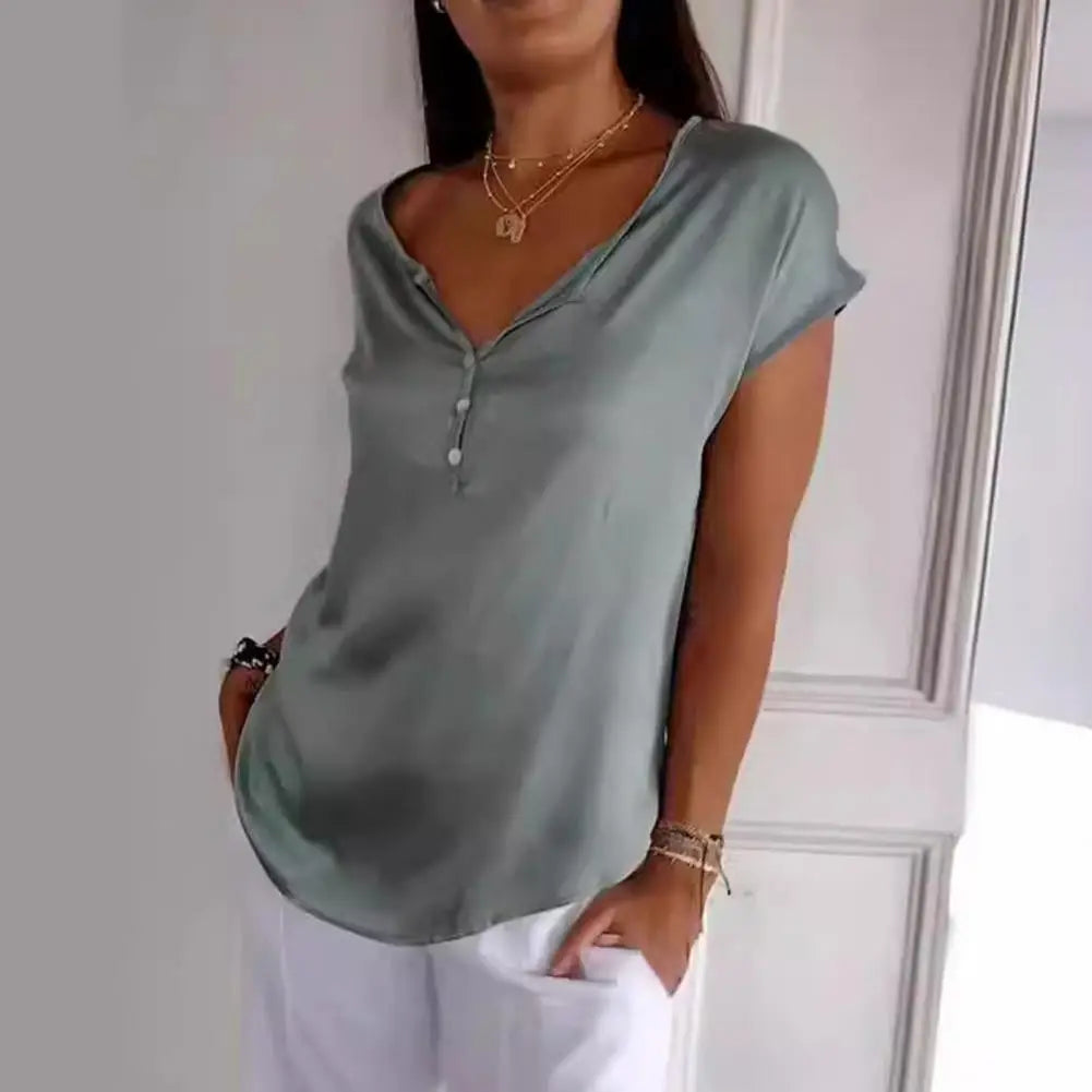 Jennifer | Women’s Short Sleeve Henley V Neck Summer Top
