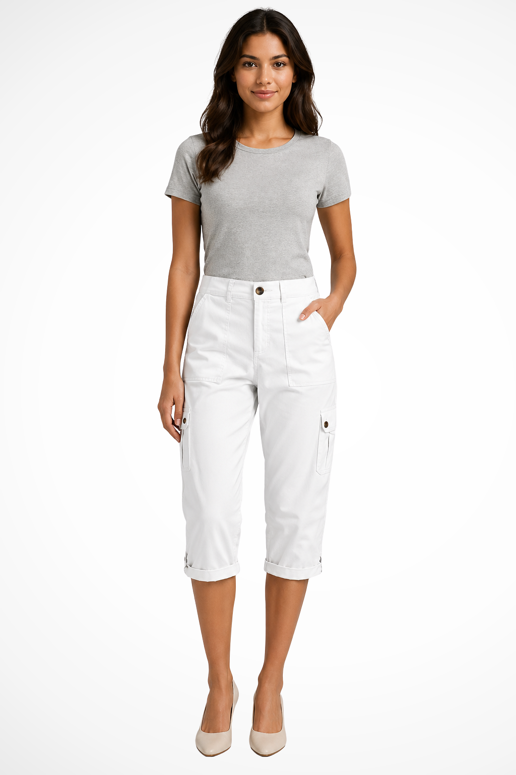 Jewel | Women's Multi Pocket Cropped High Rise Cargo Pants