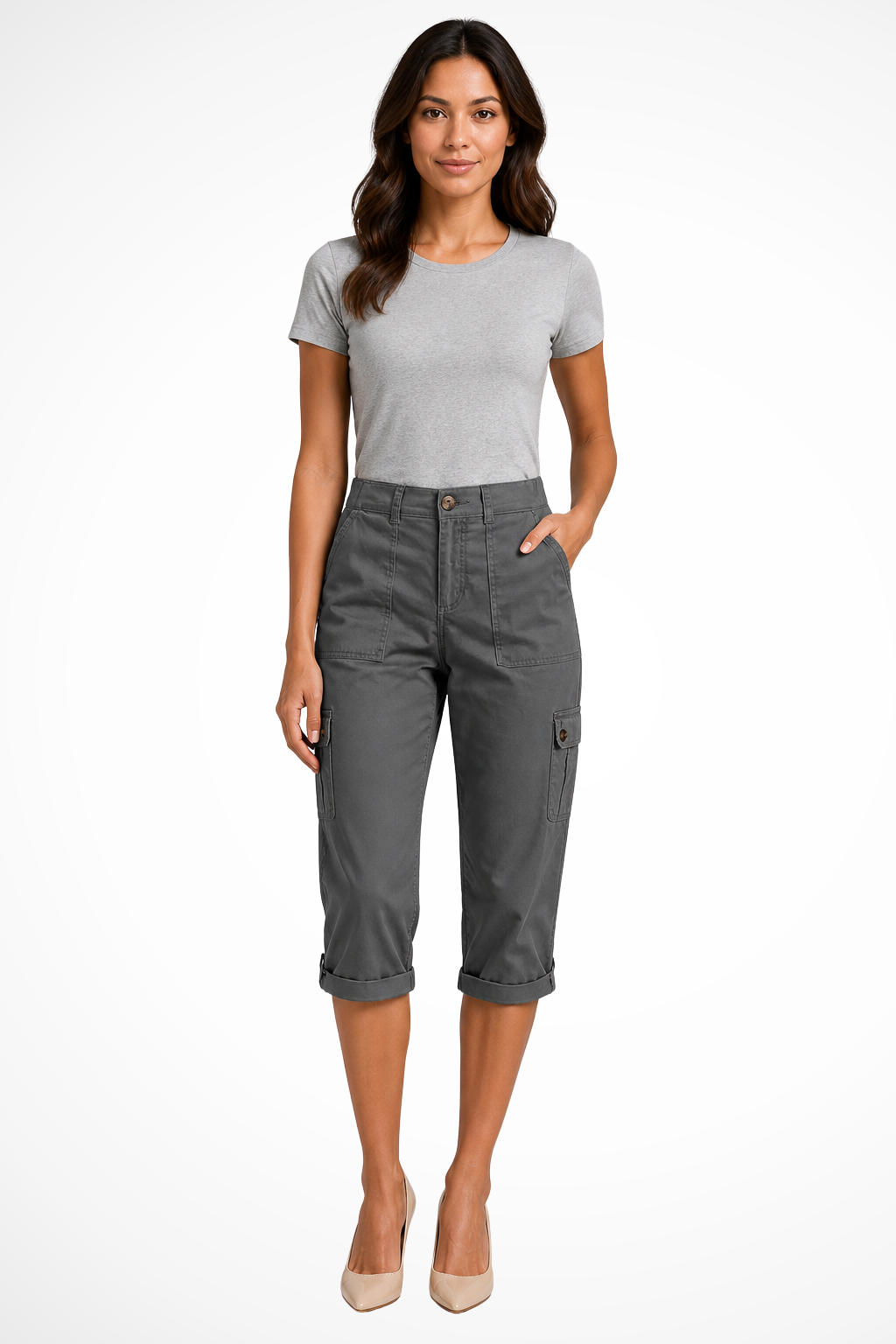Jewel | Women's Multi Pocket Cropped High Rise Cargo Pants