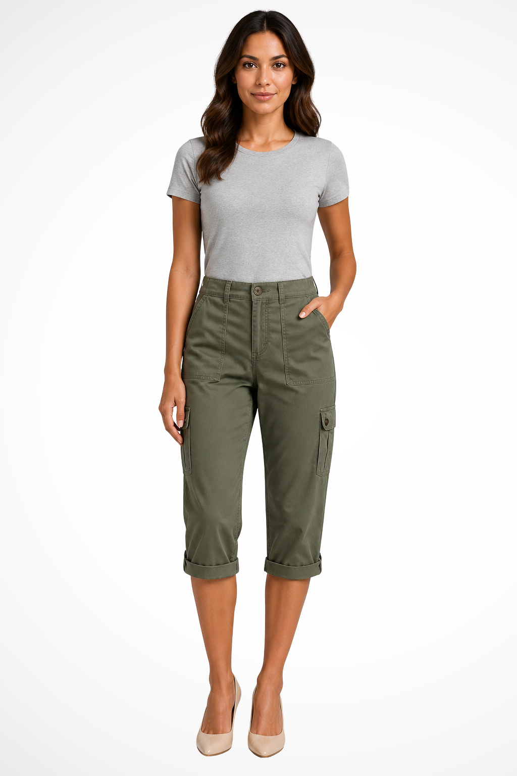 Jewel | Women's Multi Pocket Cropped High Rise Cargo Pants
