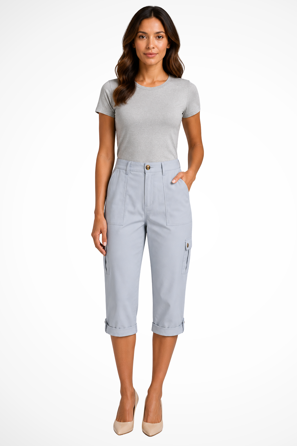 Jewel | Women's Multi Pocket Cropped High Rise Cargo Pants
