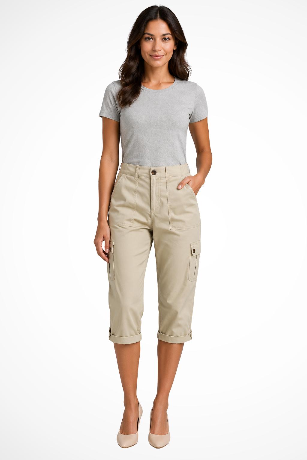 Jewel | Women's Multi Pocket Cropped High Rise Cargo Pants