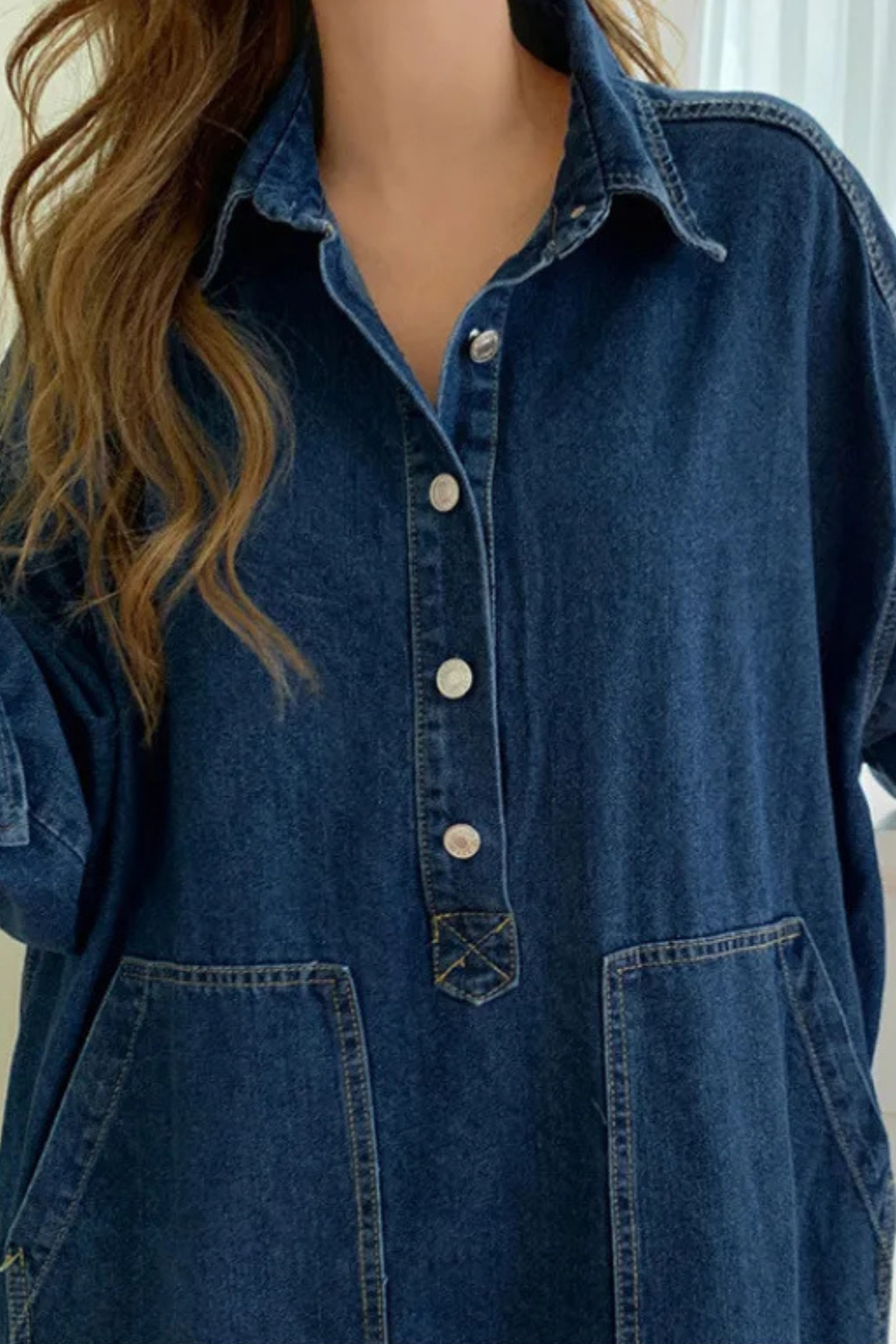Joanna | Women's Collared Button Front Denim Maxi Dress