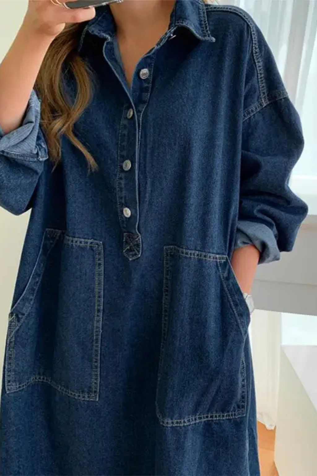 Joanna | Women's Collared Button Front Denim Maxi Dress