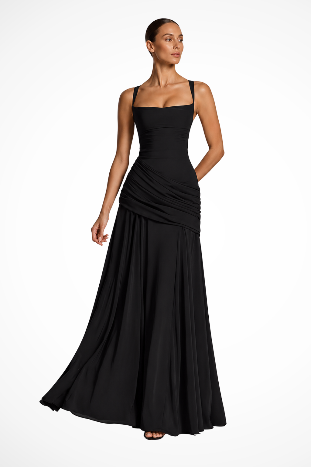 Joanne | Women's Sleeveless Square Neck Ruched Maxi Dress