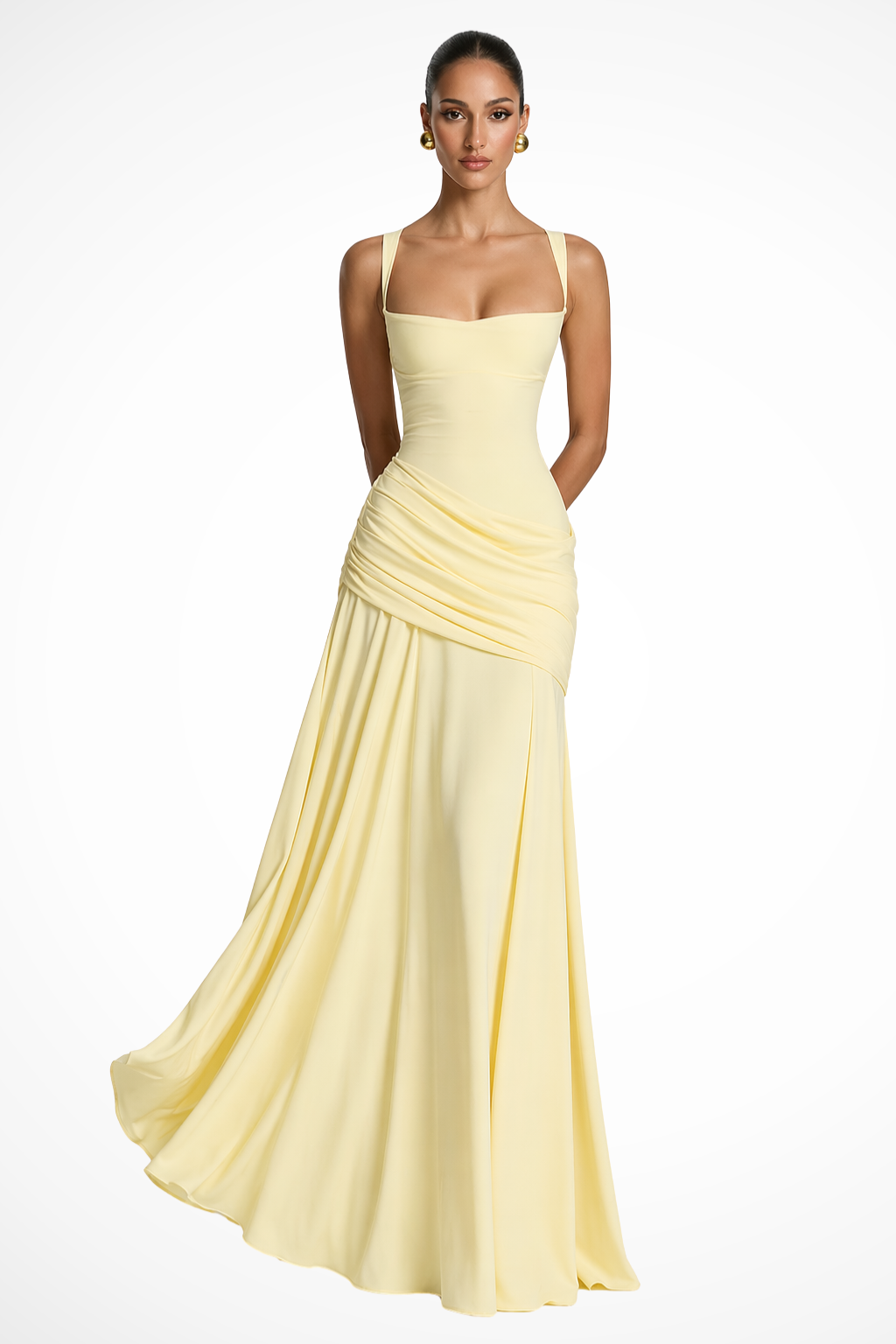Joanne | Women's Sleeveless Square Neck Ruched Maxi Dress
