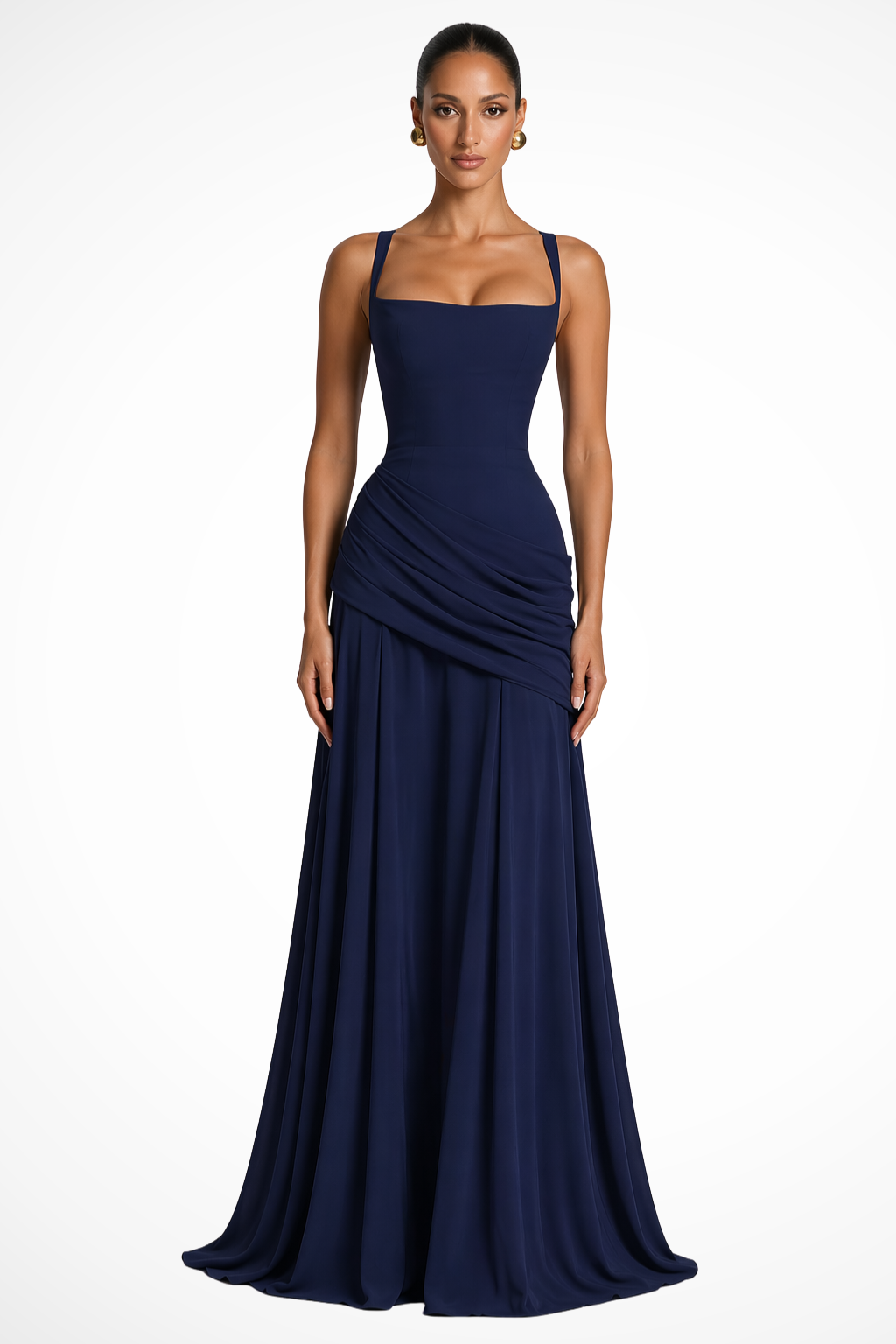 Joanne | Women's Sleeveless Square Neck Ruched Maxi Dress
