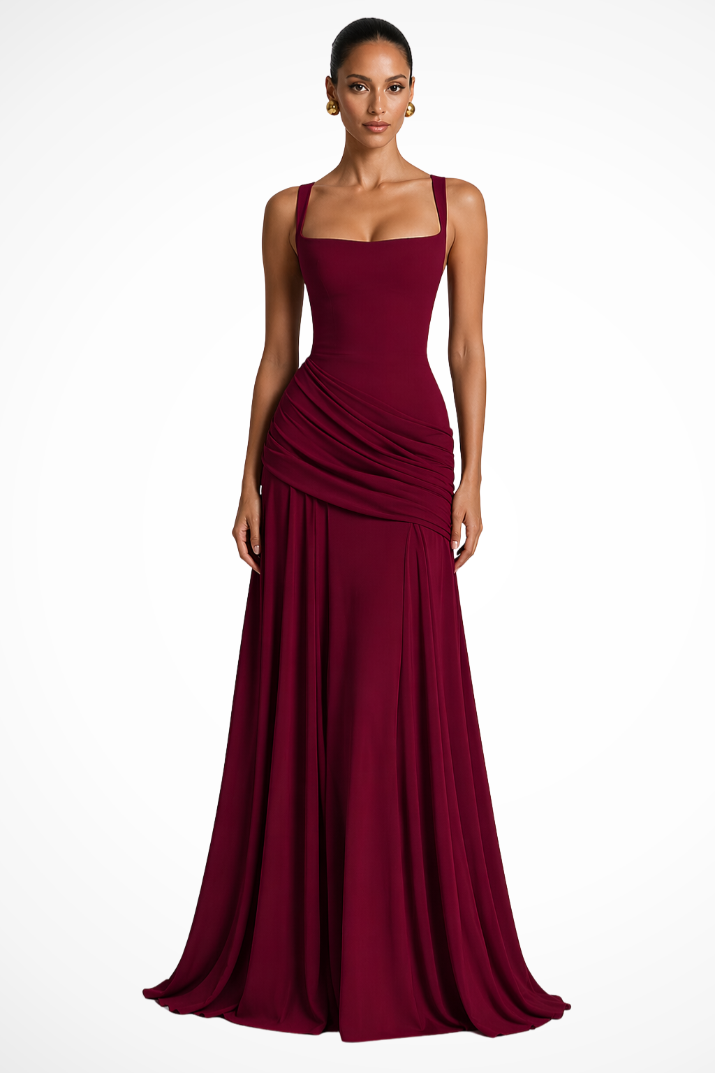 Joanne | Women's Sleeveless Square Neck Ruched Maxi Dress