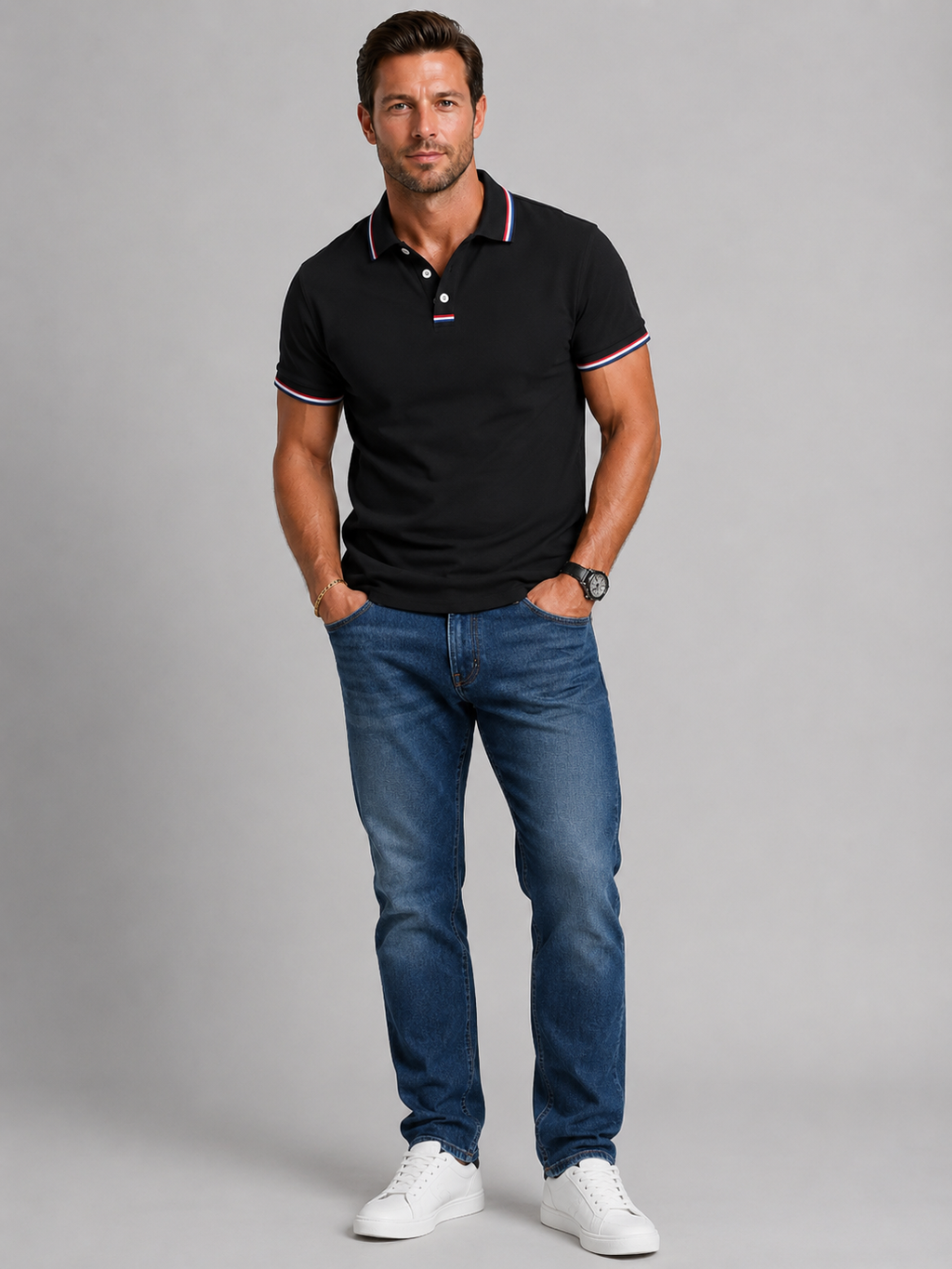 Joseph | Men's Stripe Collar Button Up Polo Shirt