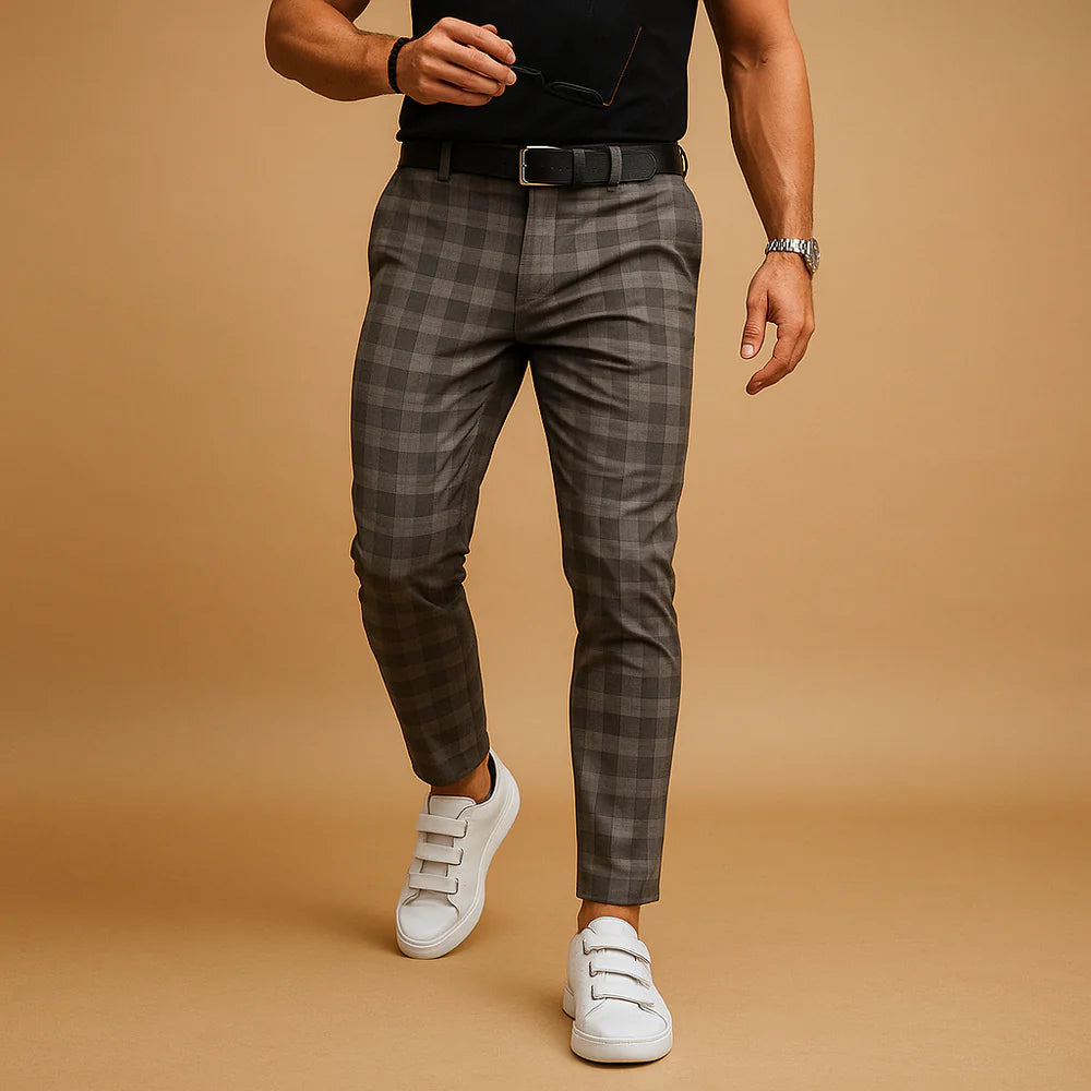Judith | Men's Check Pattern Mid Rise Slim Fit Dress Pants