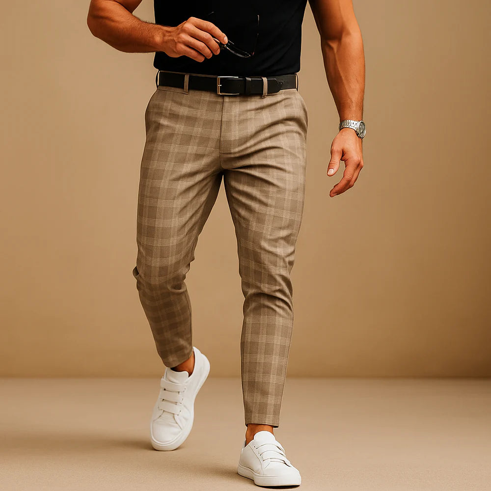 Judith | Men's Check Pattern Mid Rise Slim Fit Dress Pants