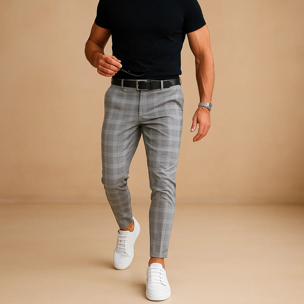 Judith | Men's Check Pattern Mid Rise Slim Fit Dress Pants
