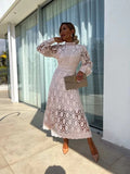 Julia | Women’s Mock Neck Puff Sleeve Midi Dress