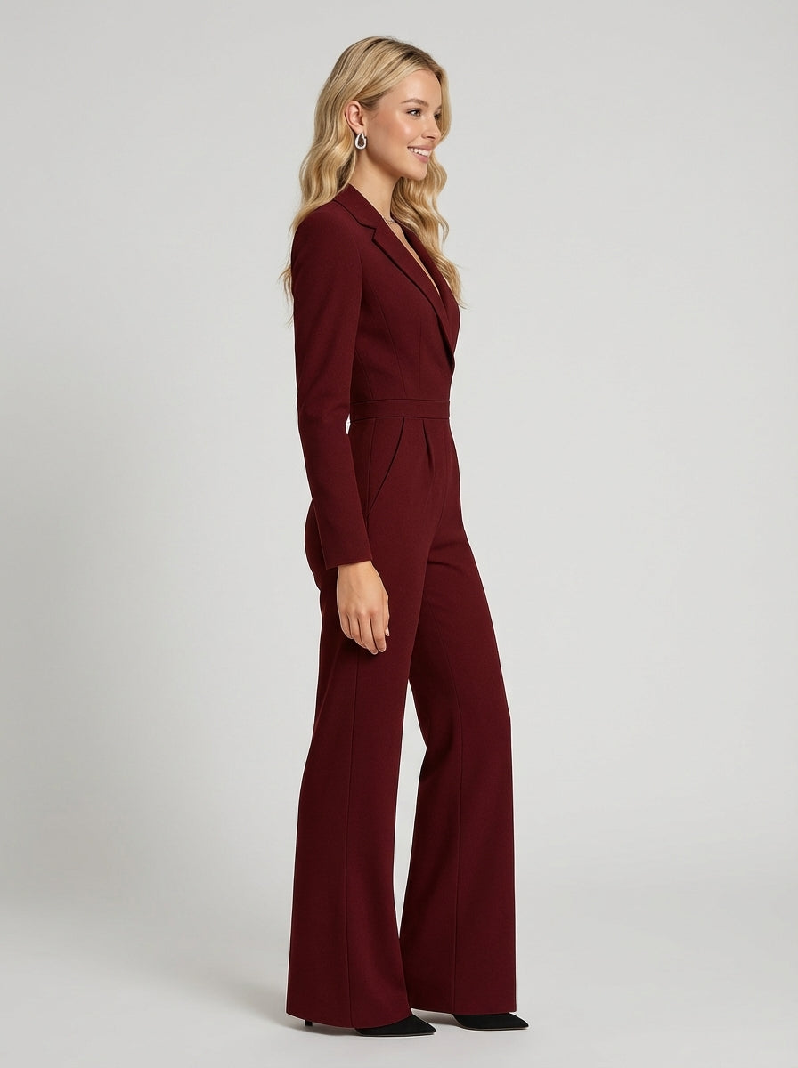 Julia | Women’s V Neck Long Sleeve Wide Leg Jumpsuit