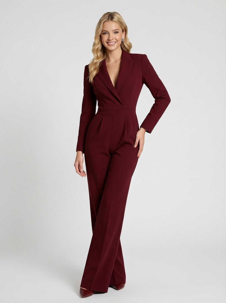 Julia | Women’s V Neck Long Sleeve Wide Leg Jumpsuit