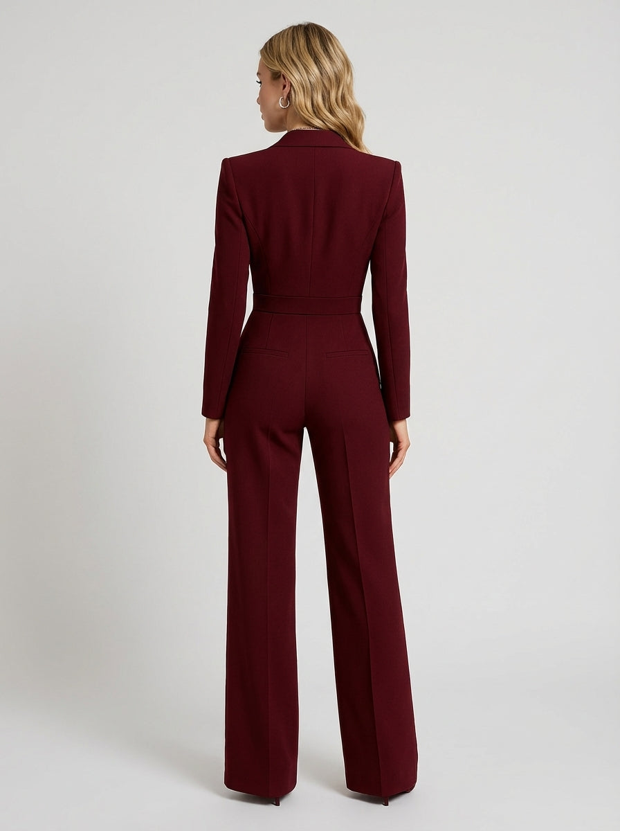 Julia | Women’s V Neck Long Sleeve Wide Leg Jumpsuit