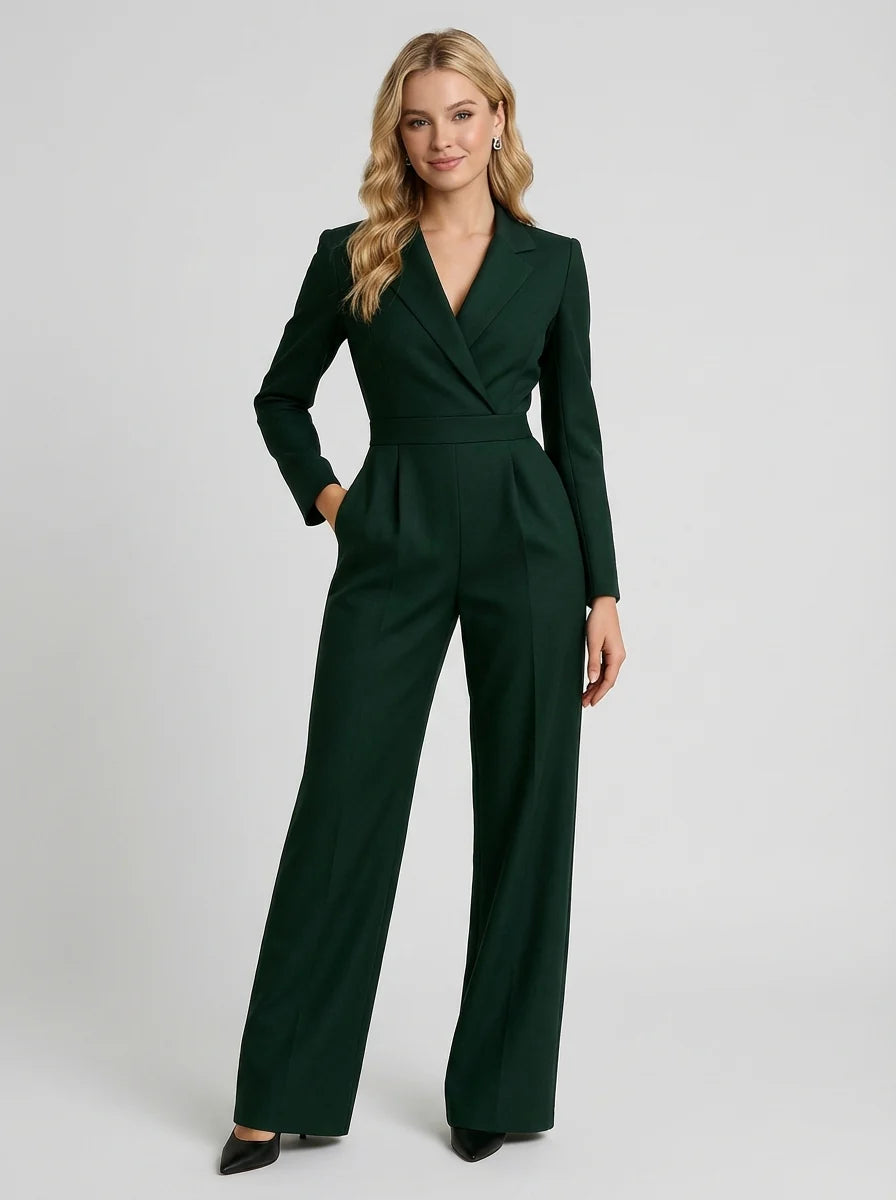 Julia | Women’s V Neck Long Sleeve Wide Leg Jumpsuit