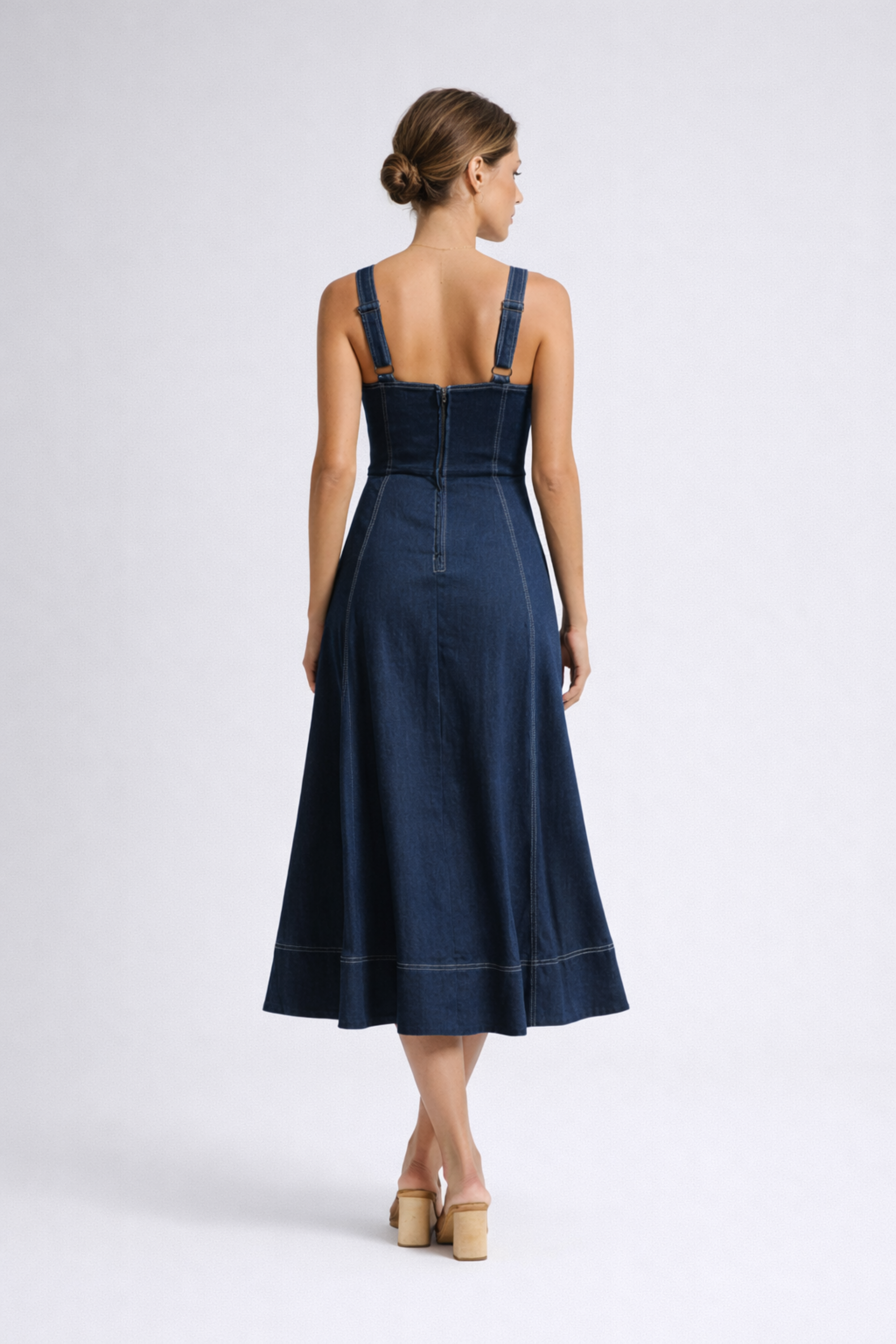 Justice | Women's Fitted Sleeveless Button Front Denim Midi Dress