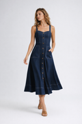 Justice | Women's Fitted Sleeveless Button Front Denim Midi Dress