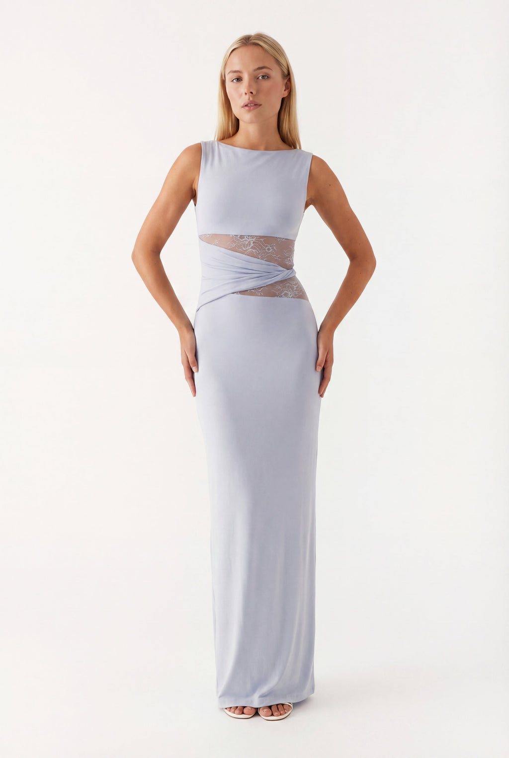 Justine | Women's Fitted Round Neck Wedding Maxi Dress