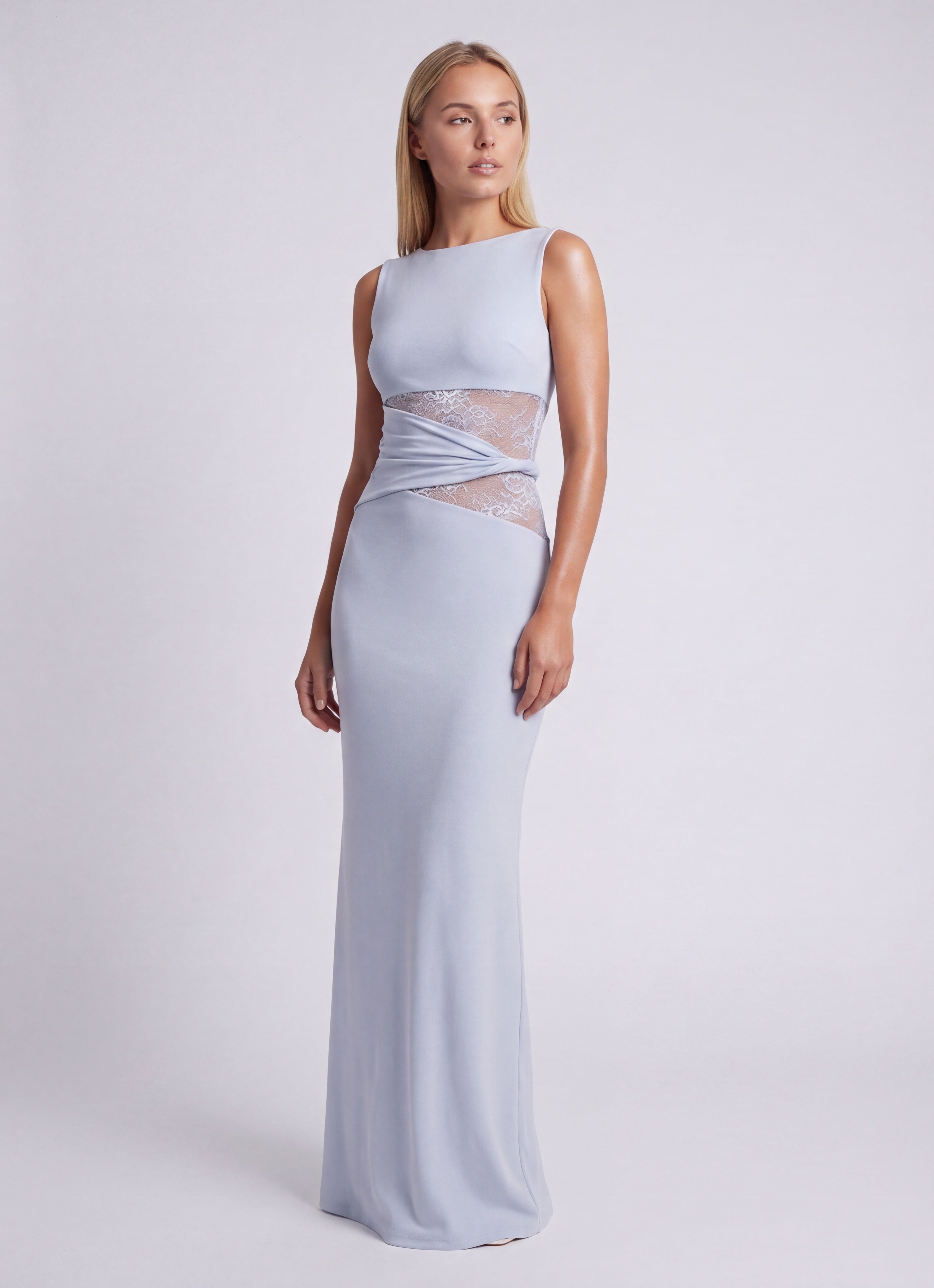 Justine | Women's Fitted Round Neck Wedding Maxi Dress
