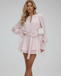 Kaitlynn | Women's Floral Layered A Line Long Sleeve Mini Dress