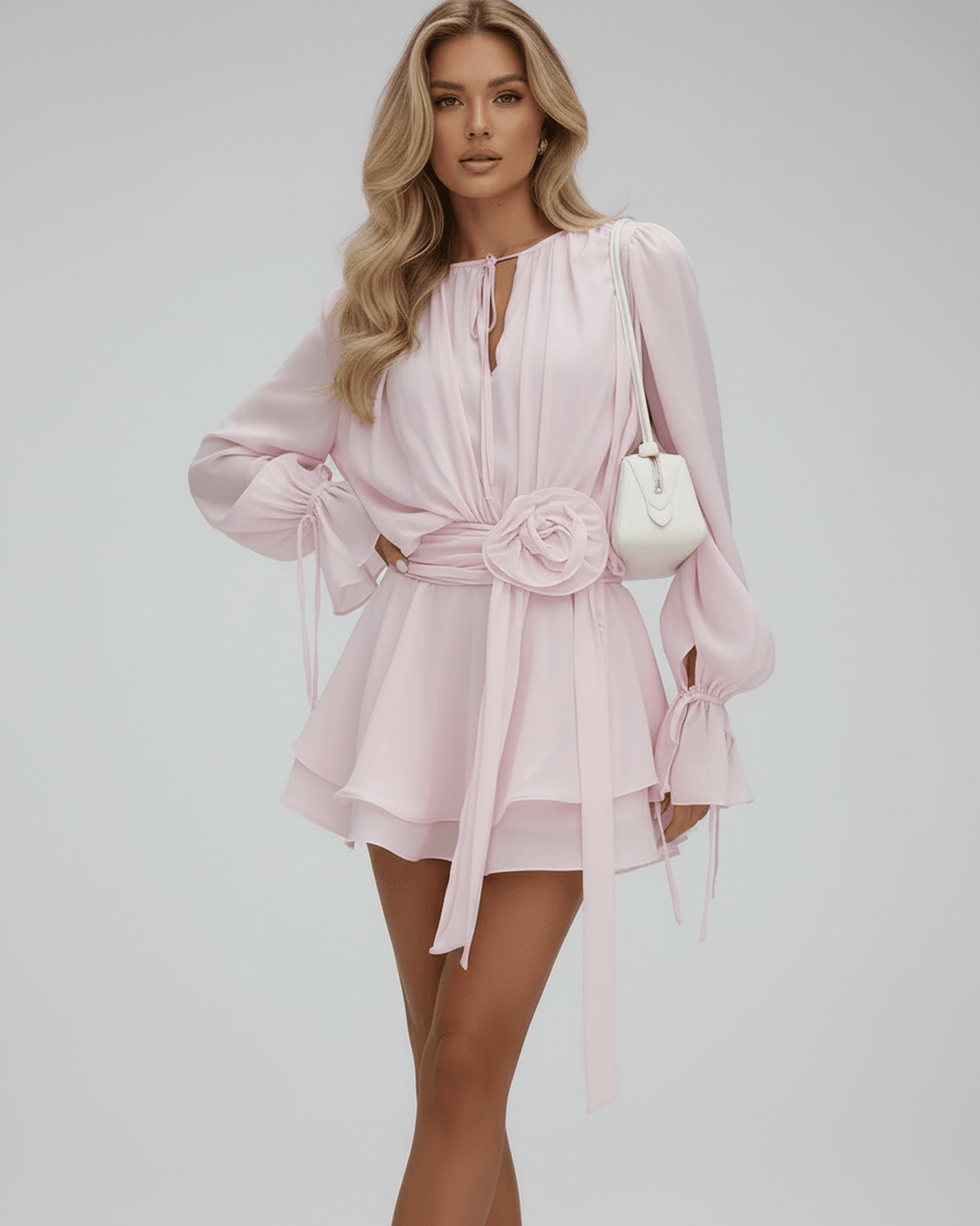 Kaitlynn | Women's Floral Layered A Line Long Sleeve Mini Dress