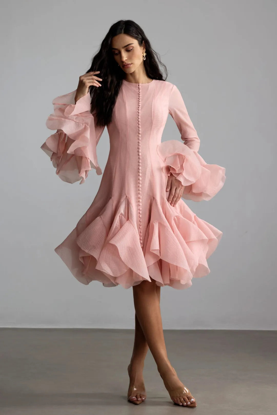 Kallie | Women’s Round Neck Long Sleeve Flared Knee Length Dress