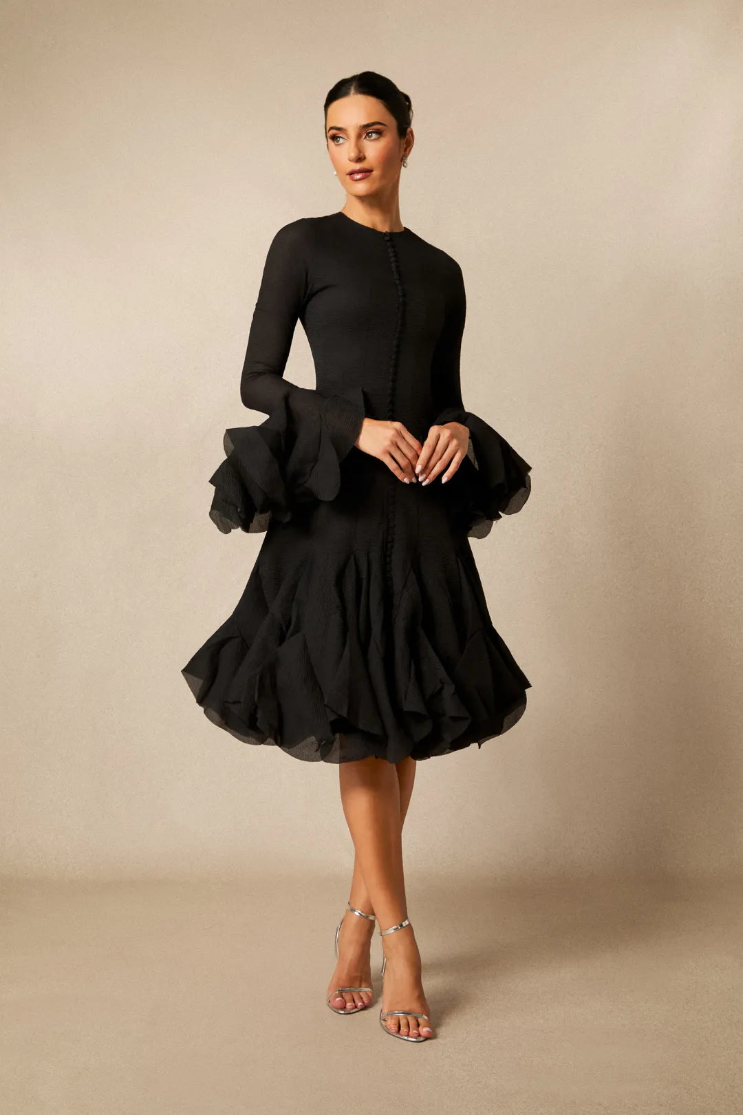 Kallie | Women’s Round Neck Long Sleeve Flared Knee Length Dress