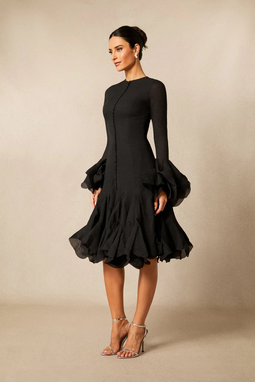 Kallie | Women’s Round Neck Long Sleeve Flared Knee Length Dress
