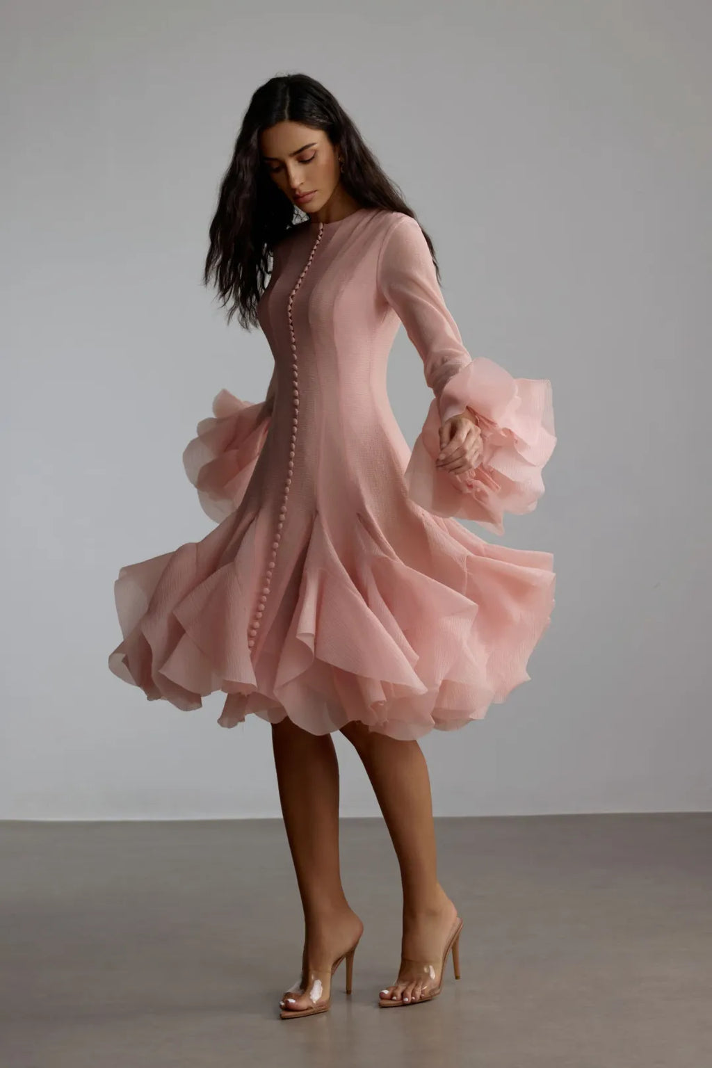 Kallie | Women’s Round Neck Long Sleeve Flared Knee Length Dress