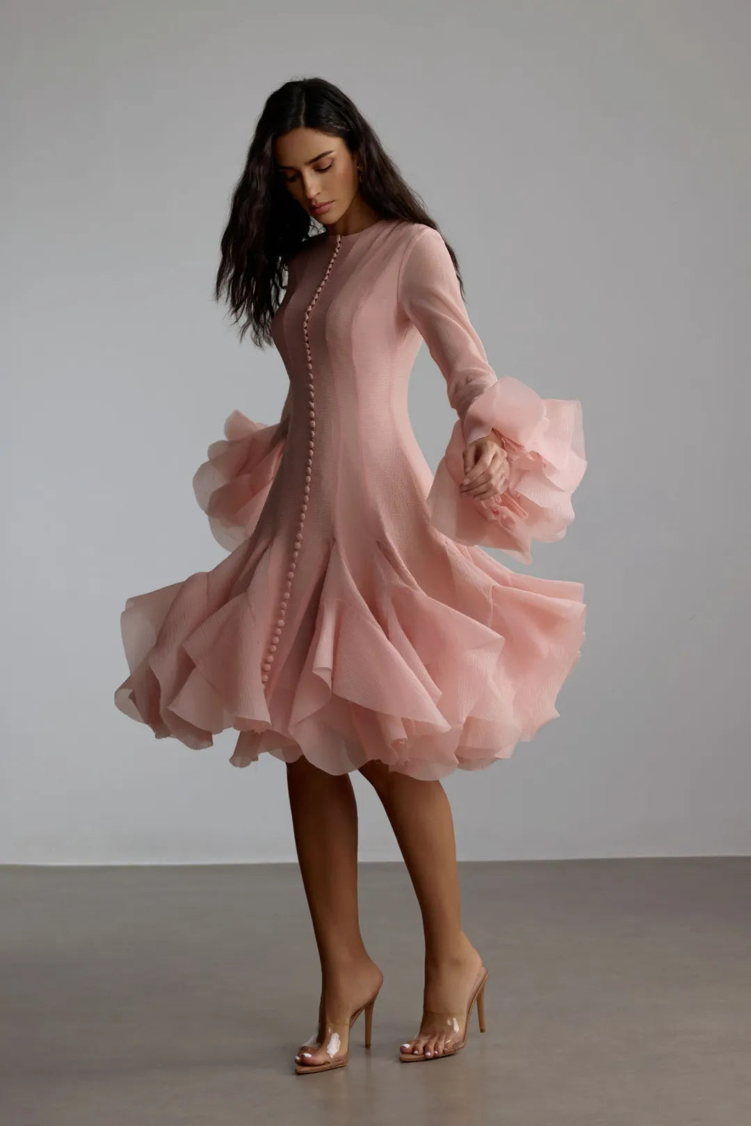 Kallie | Women’s Round Neck Long Sleeve Flared Knee Length Dress