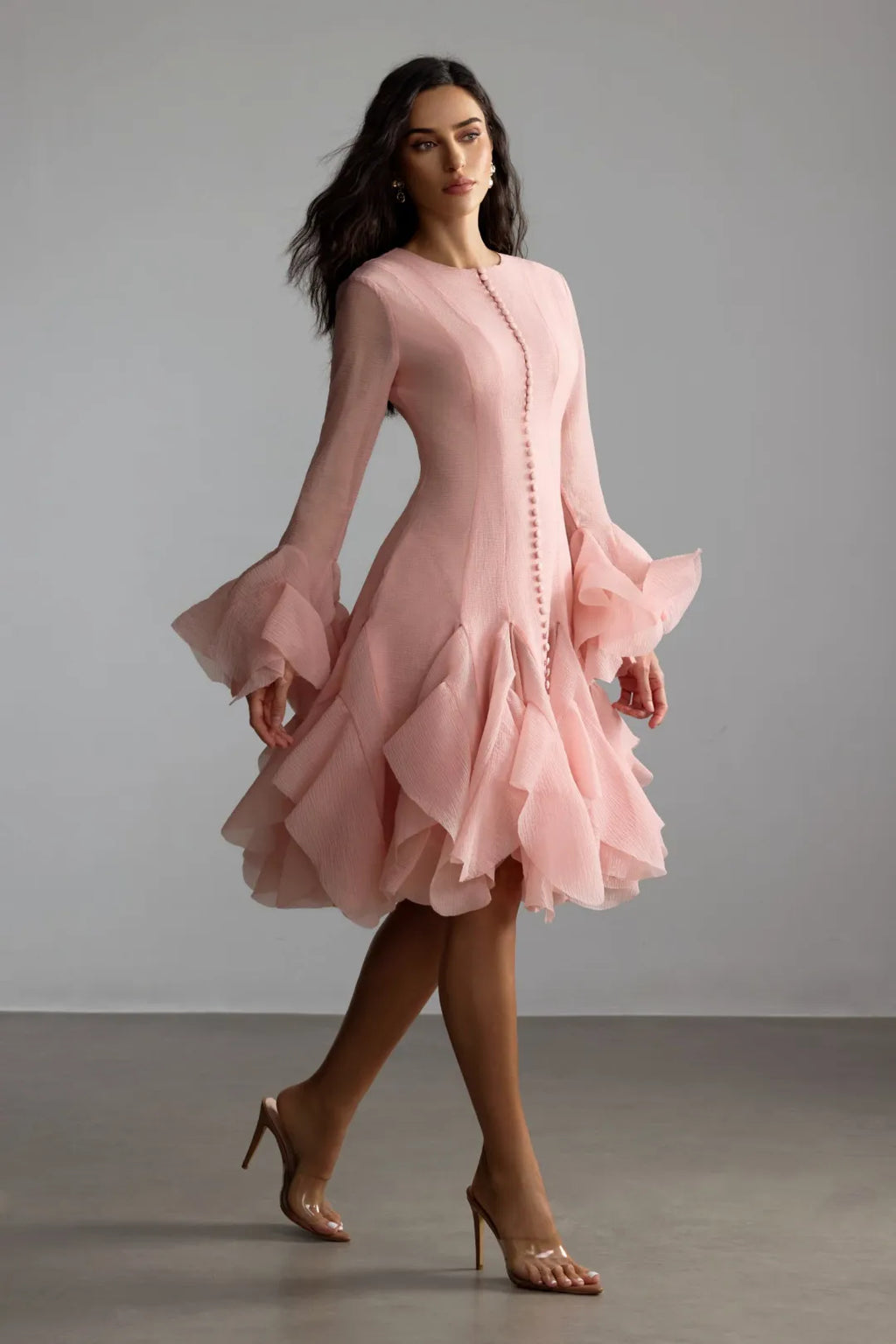 Kallie | Women’s Round Neck Long Sleeve Flared Knee Length Dress