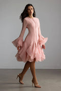 Kallie | Women’s Round Neck Long Sleeve Flared Knee Length Dress