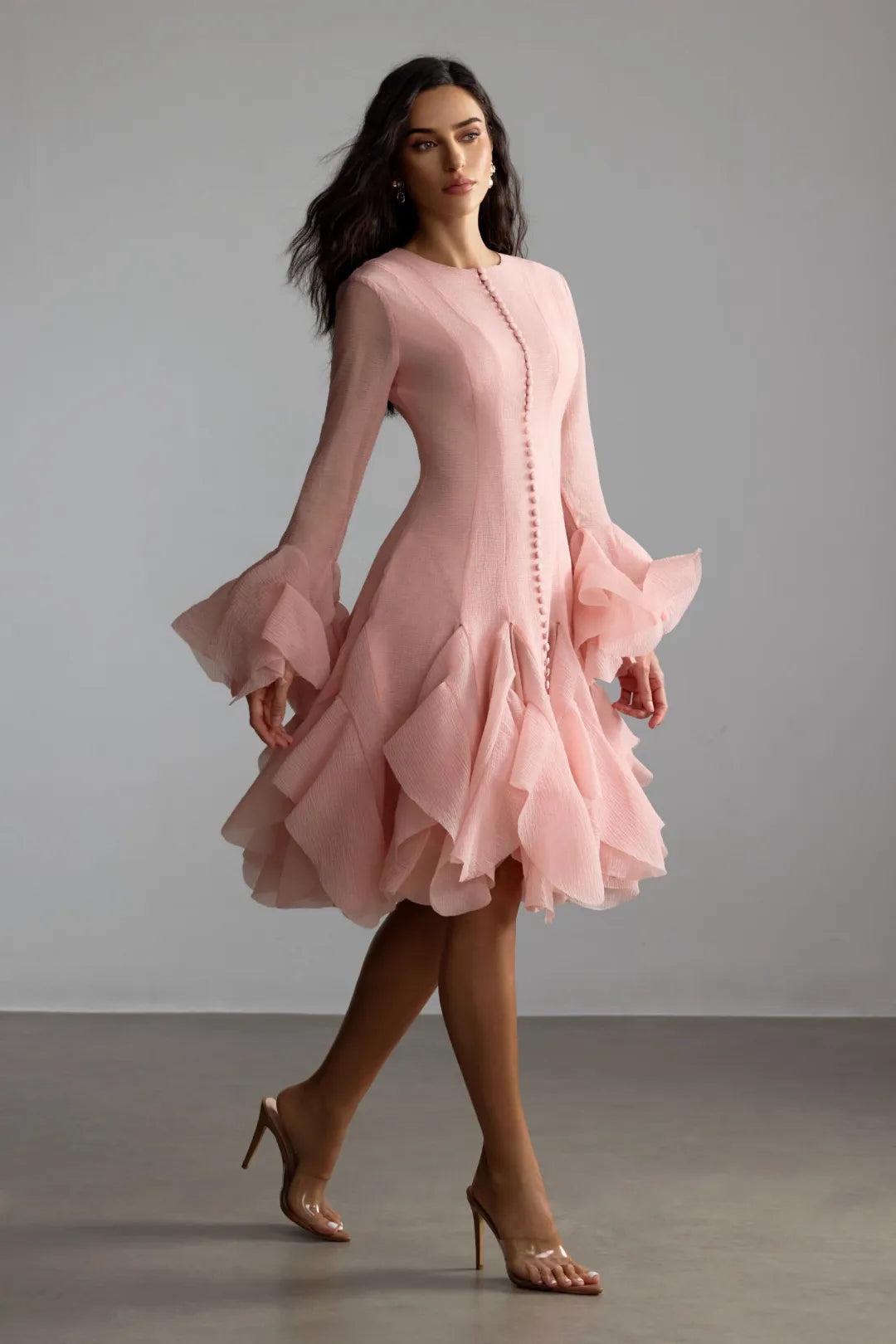 Kallie | Women’s Round Neck Long Sleeve Flared Knee Length Dress