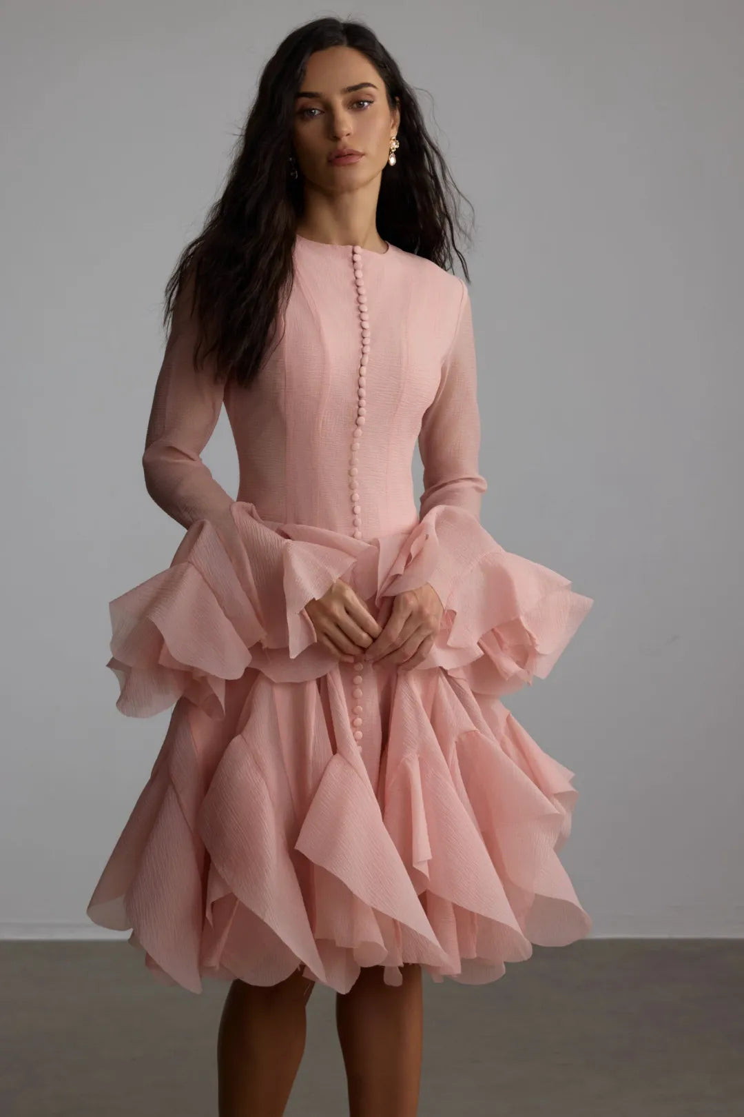 Kallie | Women’s Round Neck Long Sleeve Flared Knee Length Dress