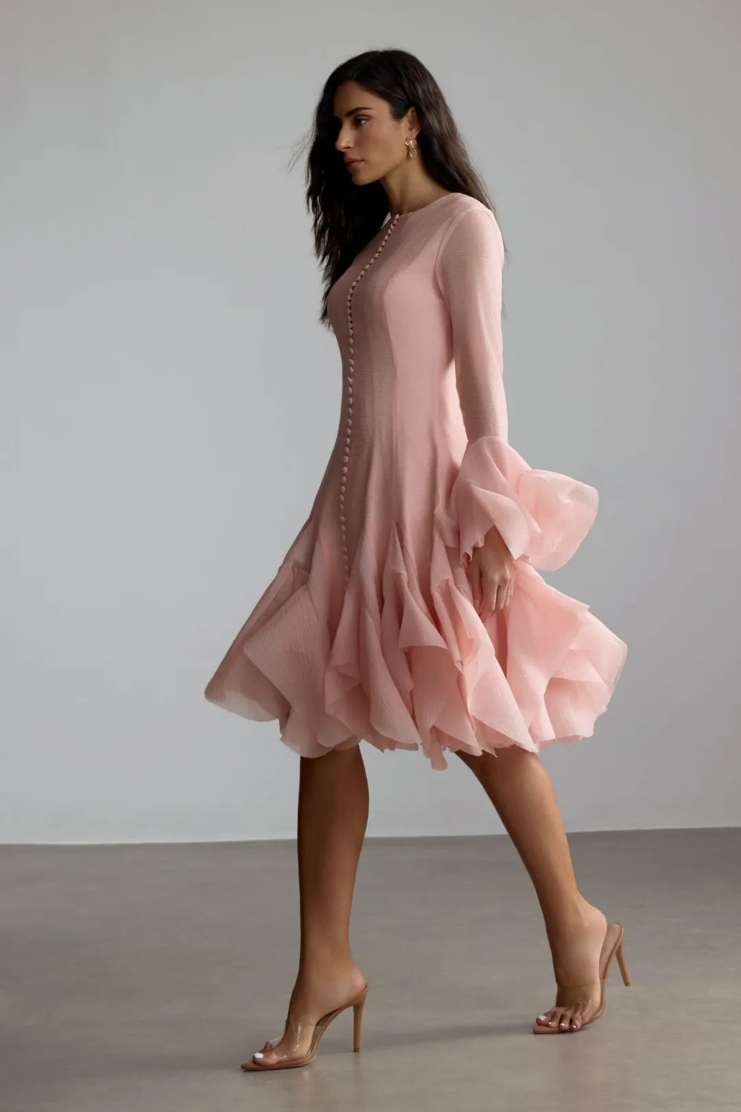 Kallie | Women’s Round Neck Long Sleeve Flared Knee Length Dress