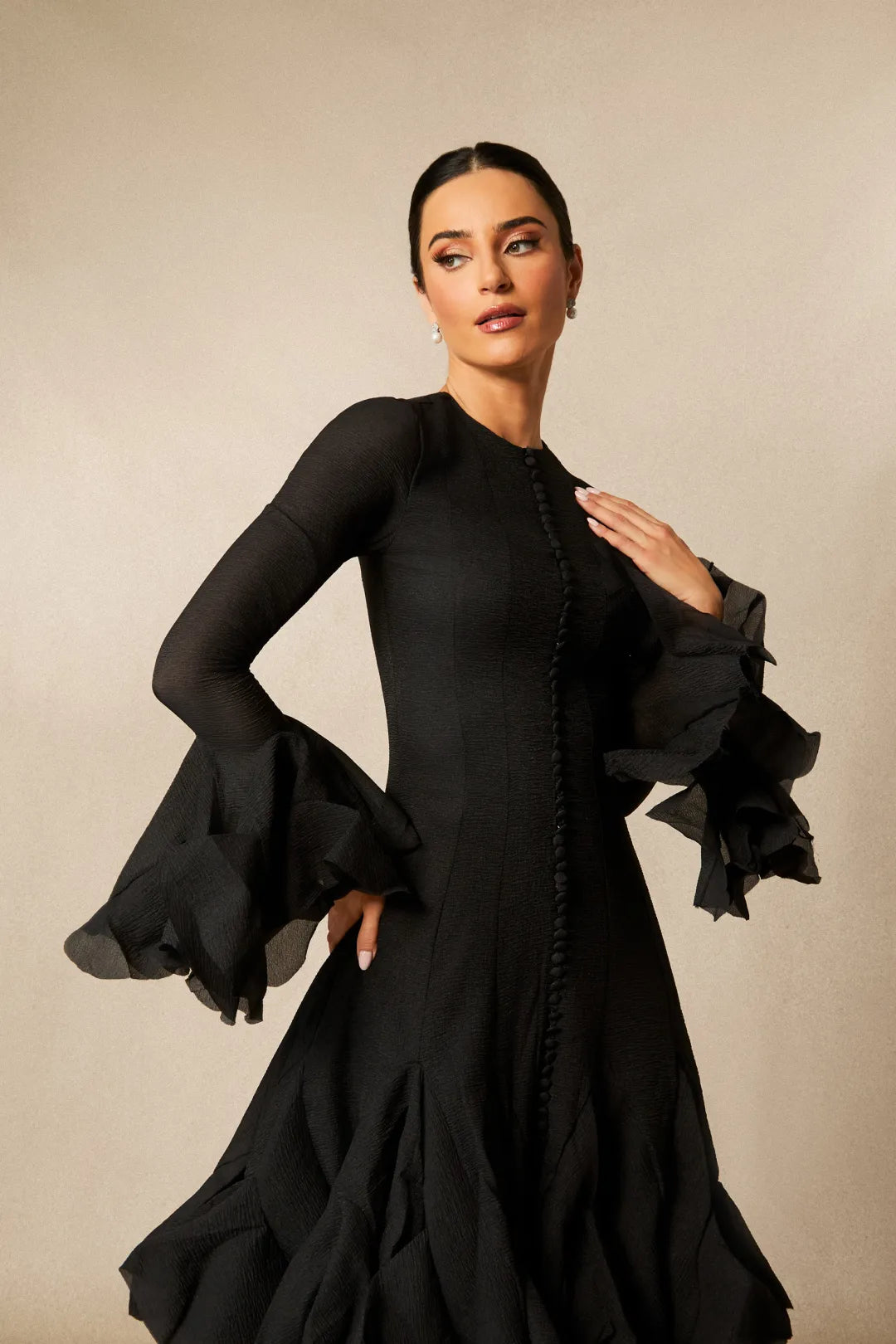 Kallie | Women’s Round Neck Long Sleeve Flared Knee Length Dress