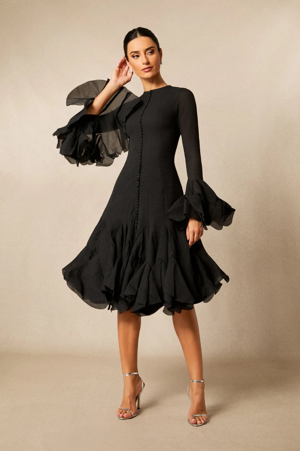 Kallie | Women’s Round Neck Long Sleeve Flared Knee Length Dress